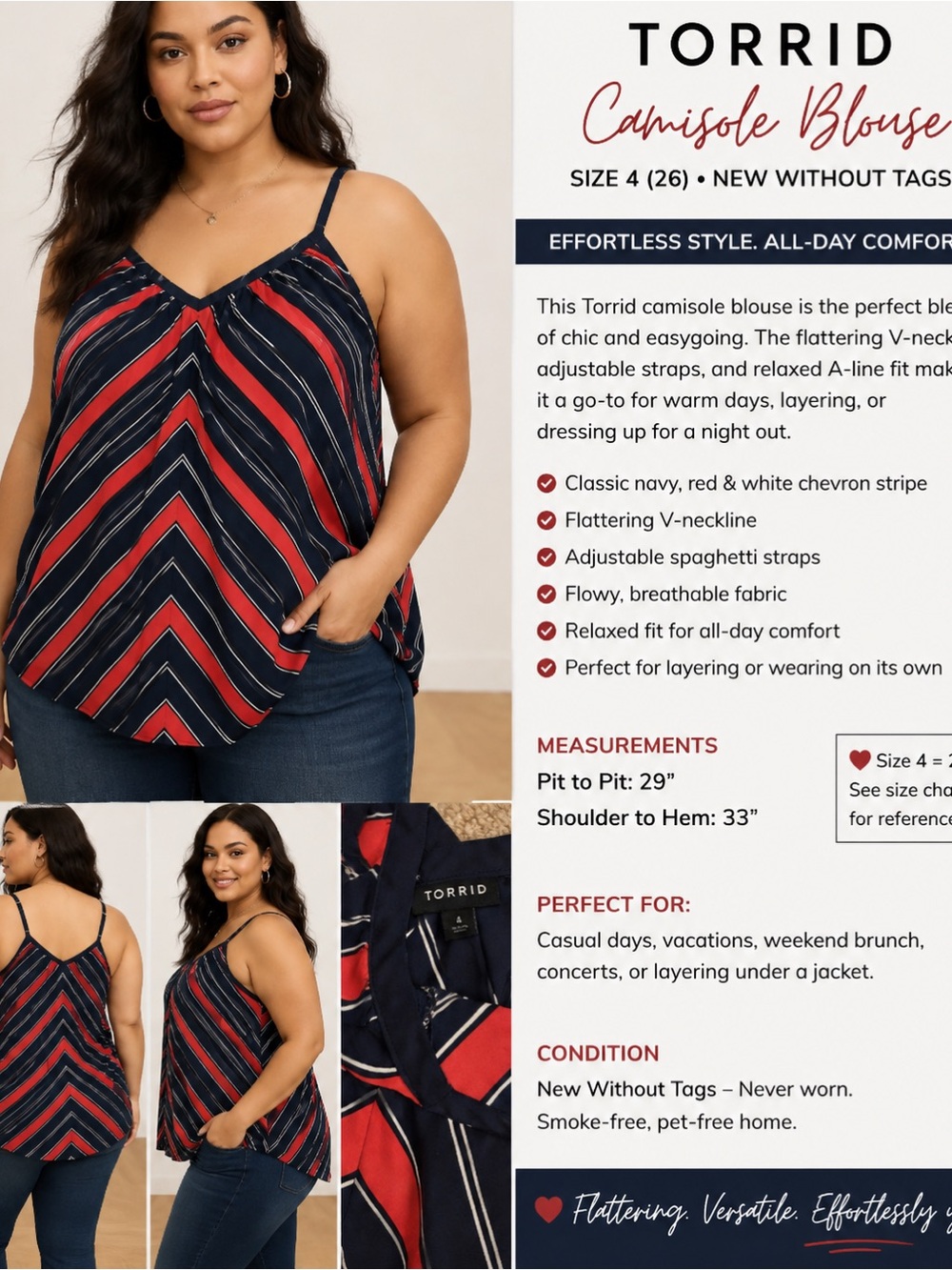 torrid Navy, Red & White Chevron V-Neck Camisole
